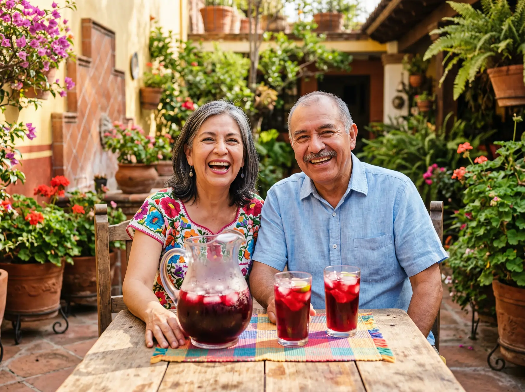 Pareja mayor felices con su agua de JK JAMAIK